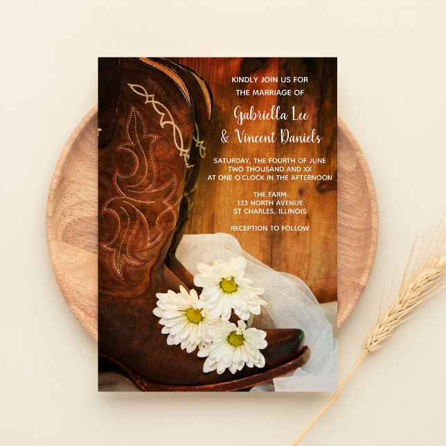 Invitation Mariage de l'Ouest des marguerites blanches et des (Créateur téléchargé)
