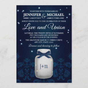 Invitation Mariage de lucioles de la marine Blue Mason Jar