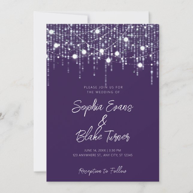 Invitation Mariage de lumière de pendage moderne foncé violet (Devant)