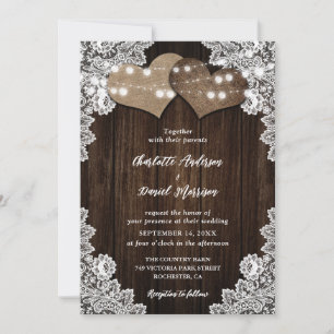 Invitation Mariage de luminaires à boucle de bois rustique et