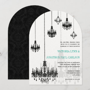 Invitation Mariage de lustres Black Emerald Green Damask