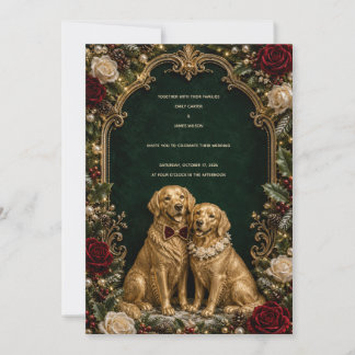 Invitation Mariage de luxe 3D Golden Retriever Noël