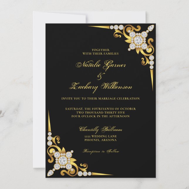 Invitation Mariage de luxe Black Gold (Devant)