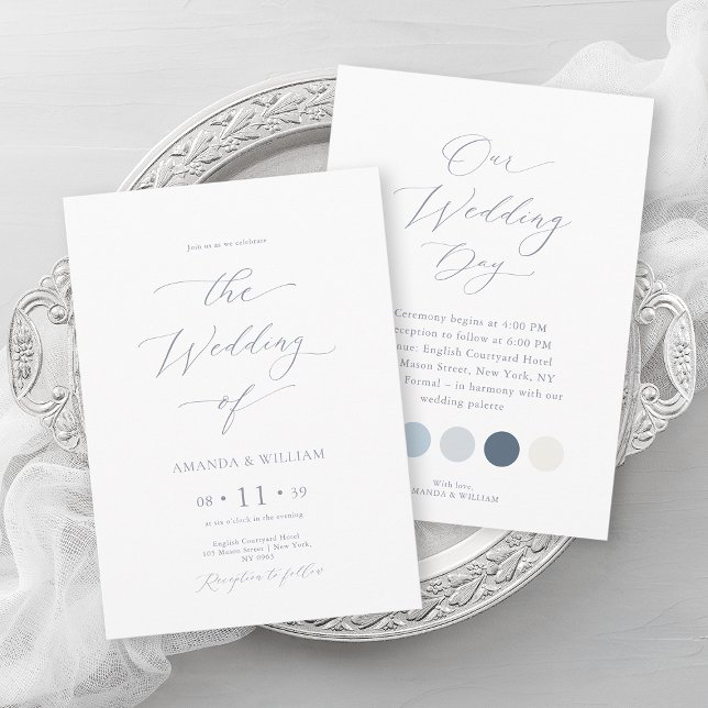 Invitation Mariage de luxe Dusty Blue avec des couleurs vives (Créateur téléchargé)