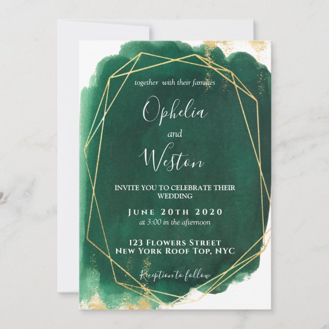 Invitation Mariage de luxe élégant Emerald Green Gold Frame (Devant)