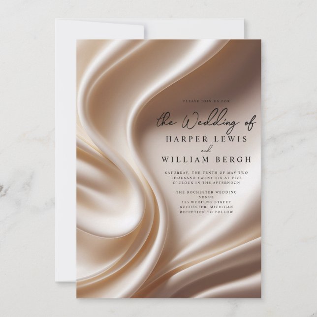 Invitation mariage de luxe en satin rose (Devant)