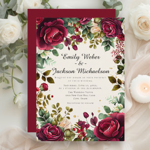 Invitation Mariage de Luxe Floral Bourguignon Romantique