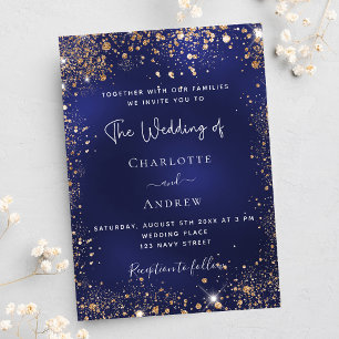 Invitation Mariage de luxe parties scintillant en or bleu mar