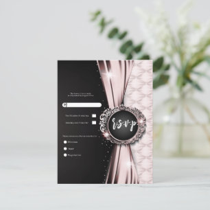 Invitation Mariage de luxe rose et noir élégant RSVP