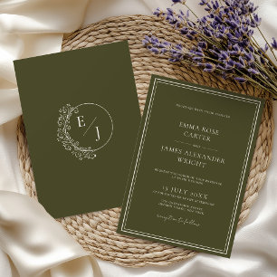 Invitation Mariage de Luxe Vert Olive Ancien Argent
