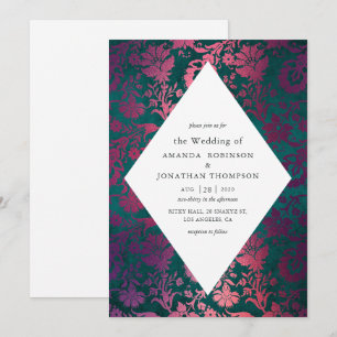Invitation Mariage de luxe vintage sarcelle et bordeaux en fa