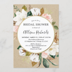 Invitation Mariage de magnolia rustique et floral rose-blanc