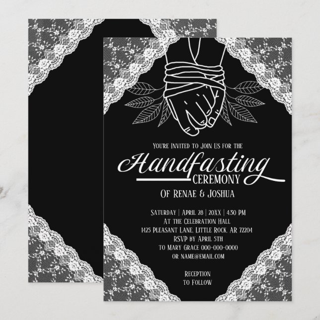 Invitation Mariage de main de dentelle blanche (Devant / Derrière)