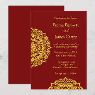 Invitation mariage de mandala d'or
