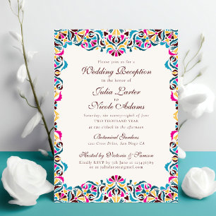 Invitation Mariage de mandala floral fantaisiste bleu magenta