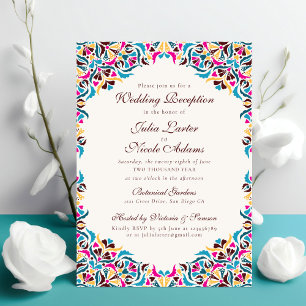 Invitation Mariage de Mandala Floral Fantaisiste Bleu Magenta