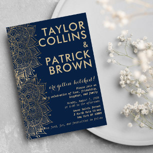 Invitation Mariage de mandala floral moderne bleu marine