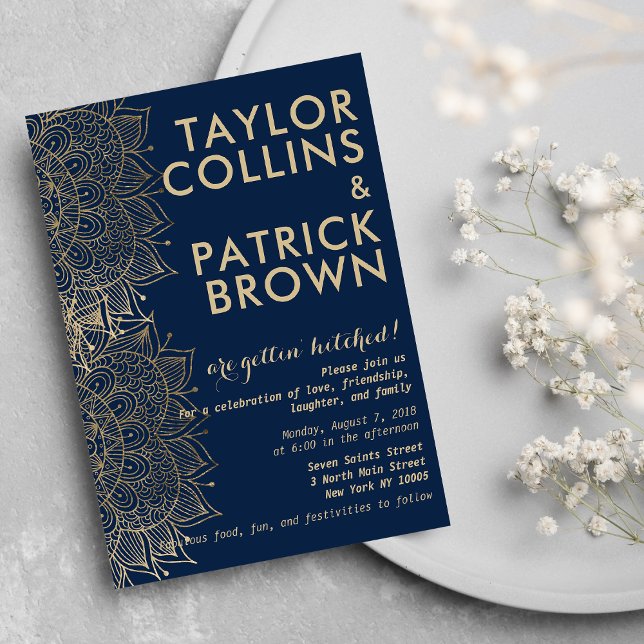 Invitation Mariage de mandala floral moderne bleu marine (Navy blue gold modern floral mandala Wedding)