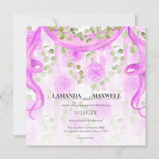 Invitation Mariage de manutention du ruban magenta floral (Devant)