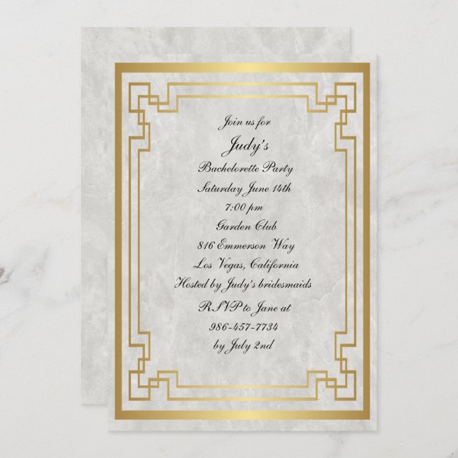 Invitation Mariage de marbre géométrique or Bachelorette (Devant / Derrière)