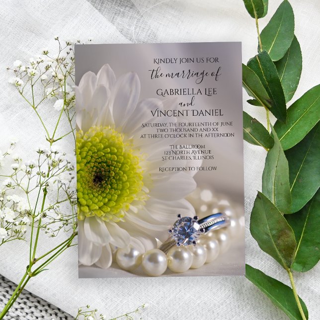 Invitation Mariage de marguerite blanche et anneau de diamant (Invite guests to your marriage ceremony with the pretty White Daisy and Diamond Wedding Invitation.)