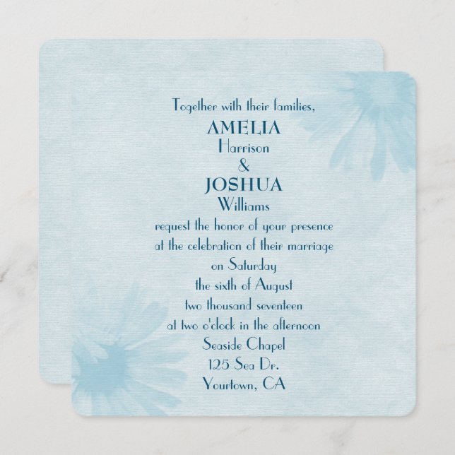 Invitation mariage de marguerite turquoise pastel (Devant / Derrière)