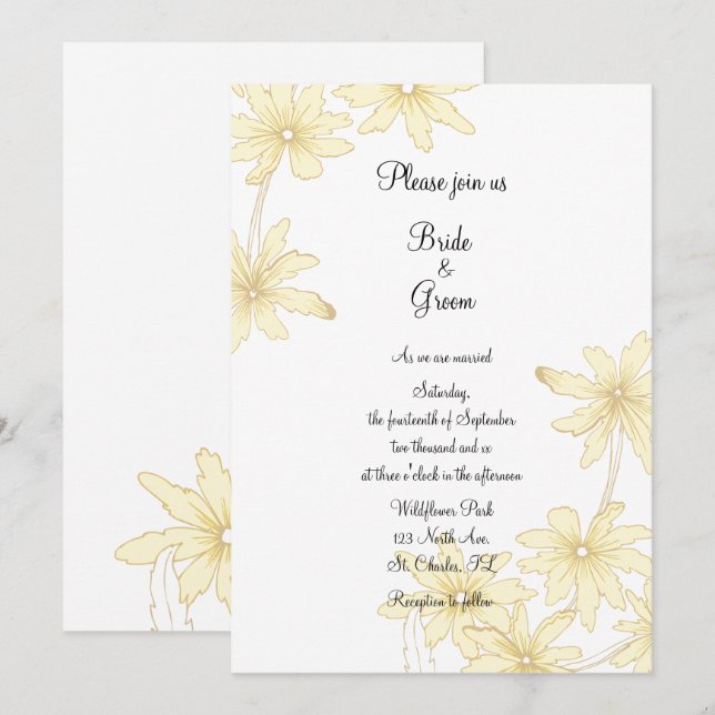 Invitation Mariage de marguerites jaune pâle (Devant / Derrière)