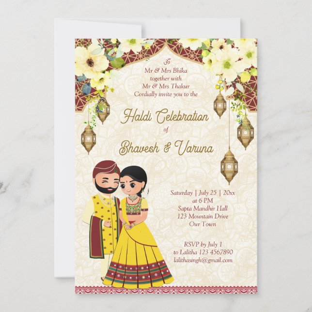 Invitation Mariage de mariage indien haldi pithi (Devant)