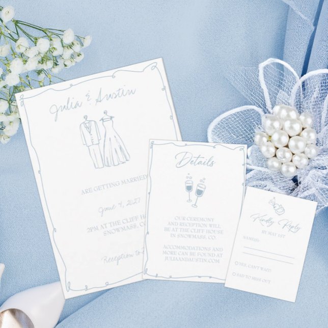 Invitation Mariage de mariée et de chambre bleu clair (Créateur téléchargé)