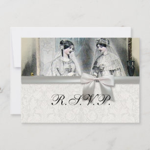 Invitation Mariage de mariée vintage antique blanc