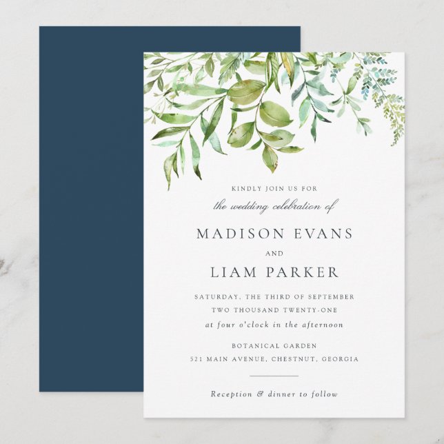 Invitation Mariage de marine Feuille de la marine  (Devant / Derrière)