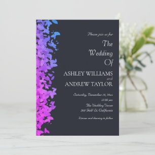 Invitation Mariage de marine foncé élégant de la feuille rose