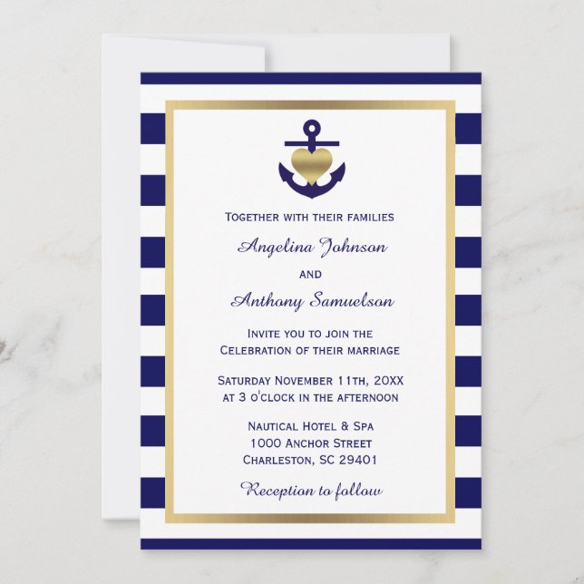 Invitation Mariage de marine marine marine classique personna (Devant)