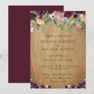 Invitation Mariage de marsala de bois rustique