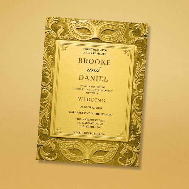 Invitation Mariage de Mascarade Doré Luxueux (Créateur téléchargé)