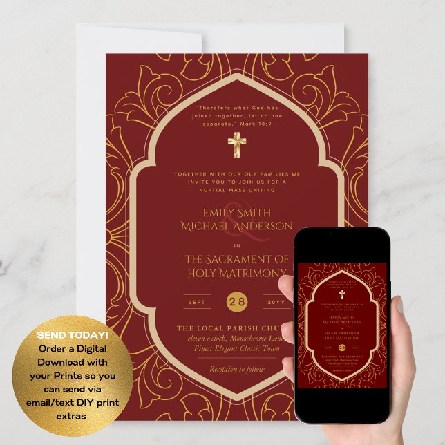 Invitation Mariage de masse catholique de l'or de Bourgogne (Créateur téléchargé)