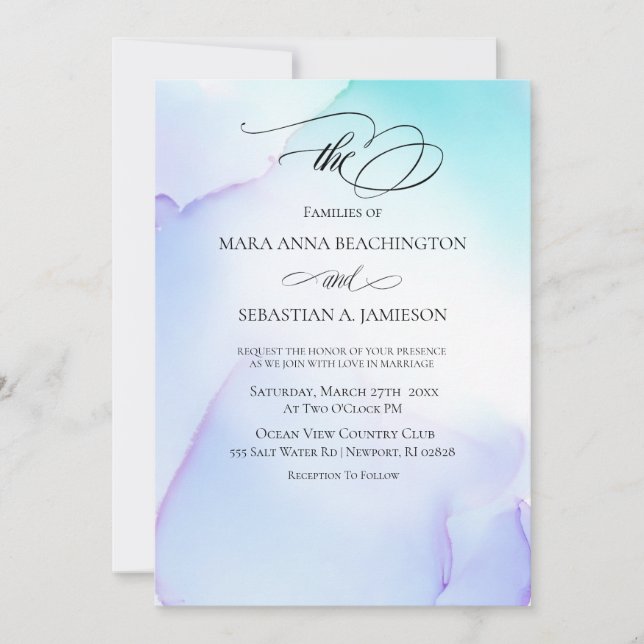 Invitation *~* Mariage de menthe Abstrait Aquarelle douce (Devant)