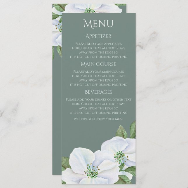 Invitation Mariage de menu Fleur de pomme blanche (Devant / Derrière)