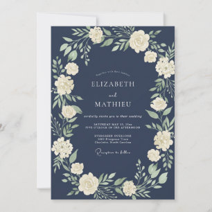 Invitation Mariage de minuit doux ivoire feuillu