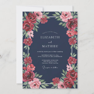 Invitation Mariage de minuit Ruby Ranunculus Eucalyptus