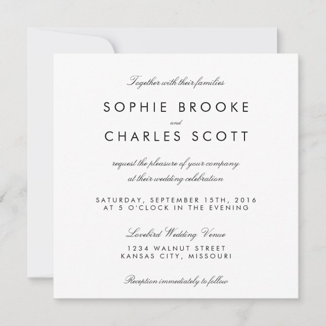 Invitation mariage de Modèle simple chic de 5,25 pouces Carré (Devant)