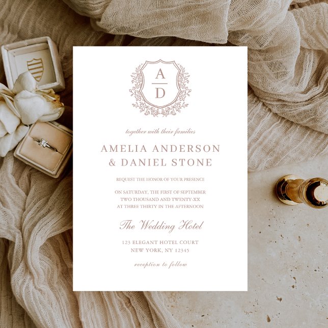 Invitation Mariage de monogramme à poitrine feutrée Rose offi (Créateur téléchargé)
