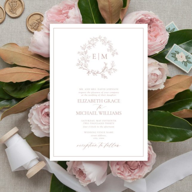 Invitation Mariage de monogramme à poitrine feutrée Rose offi (Créateur téléchargé)