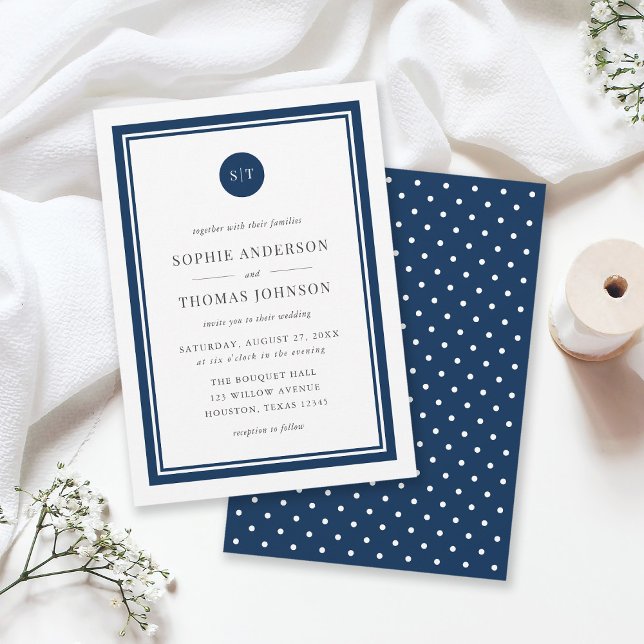 Invitation Mariage de monogramme arrondi de couleur classique (Créateur téléchargé)