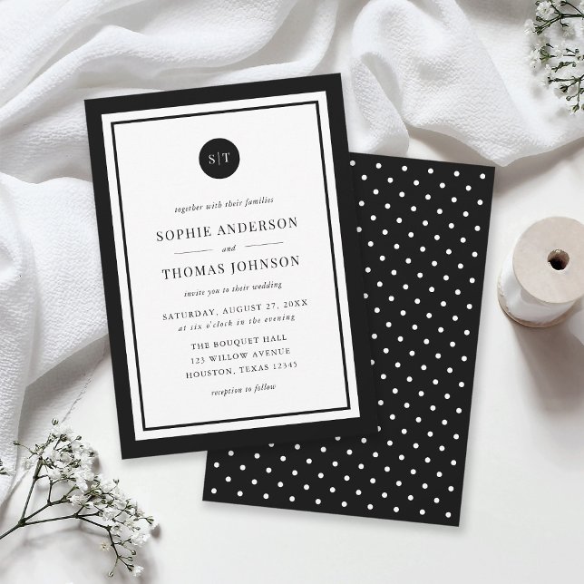 Invitation Mariage de monogramme arrondi de couleur classique (Créateur téléchargé)