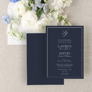 Invitation Mariage de monogramme bleu de la marine classique