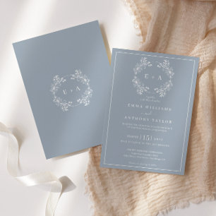 Invitation Mariage de monogramme bleu Dusty Vintage
