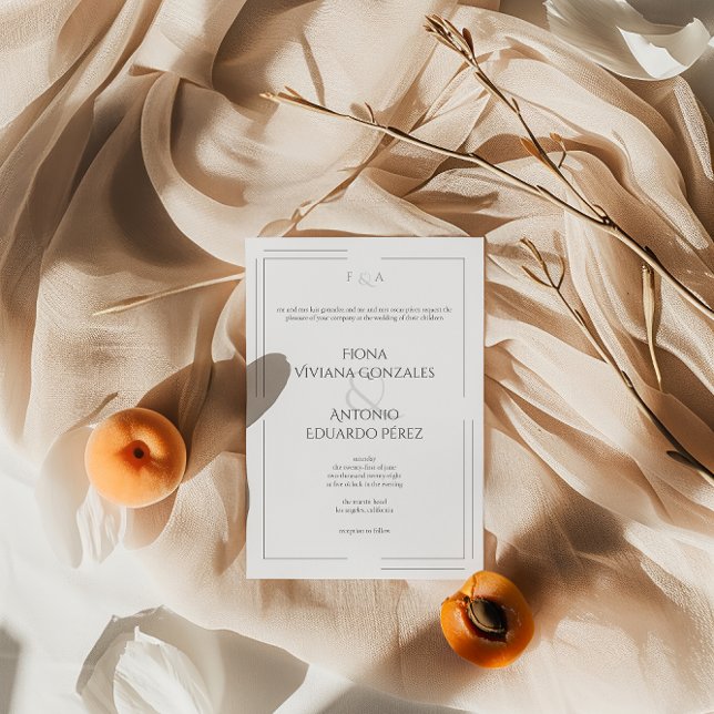 Invitation Mariage de monogramme classique élégant et neutre (Créateur téléchargé)