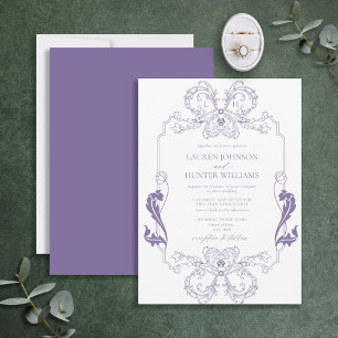 Invitation Mariage de monogramme d'art de ligne florale de la