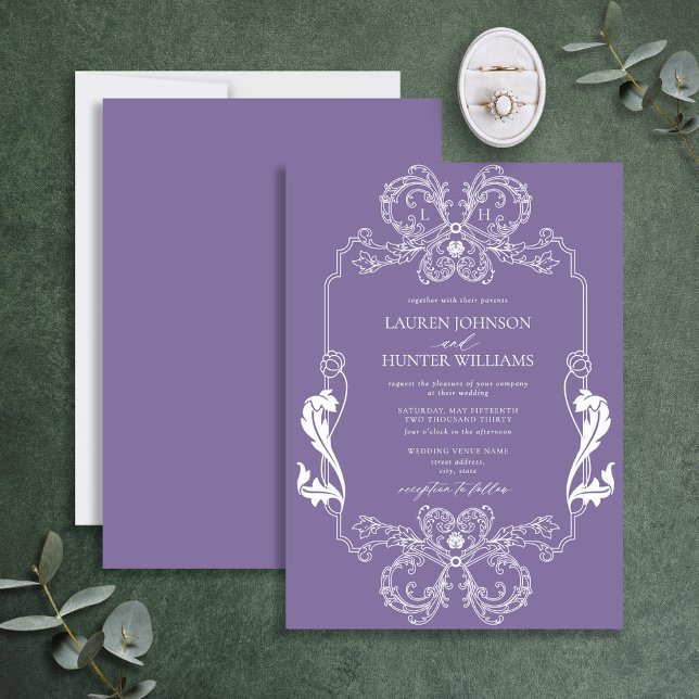 Invitation Mariage de monogramme d'art de ligne florale de la (Créateur téléchargé)